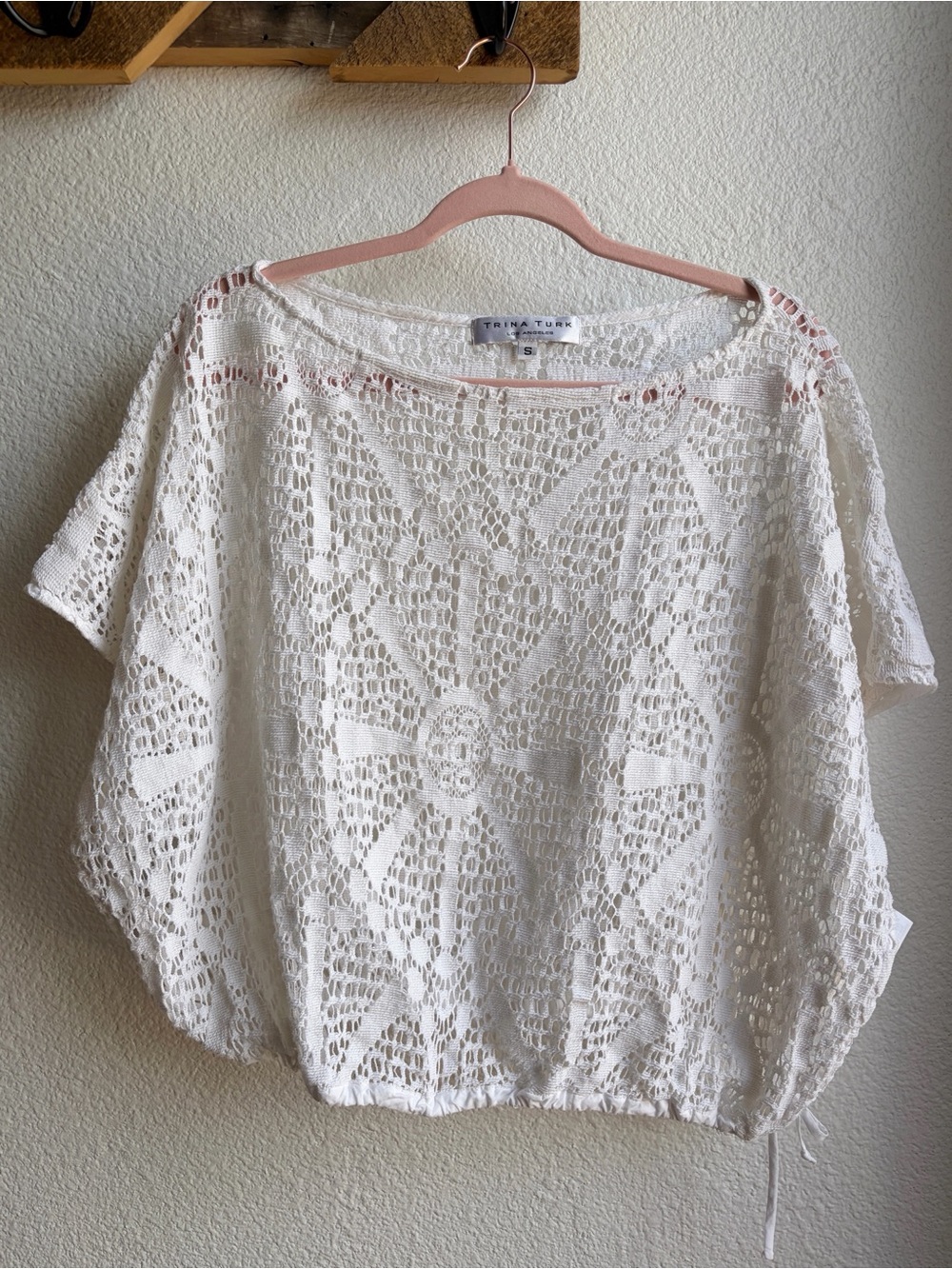 Trina Turk White Crocheted Side Tie Top Small